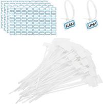 PATIKIL 6 colių kabelių raiščiai, 200 kabelių raiščių etikečių pakuotė Nailono laidų žymėjimo etiketės Self Lacing Plastikinės juostos, kurias galima rašyti su etikečių popieriumi, skirtos kabeliams organizuoti, baltos spalvos