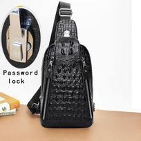 Vyriška natūralios odos rankinė per petį – krokodilo raštas, apsauga nuo vagystės, kelionės būtinasis daiktas