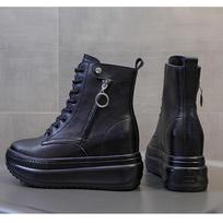 2025 m. Ruduo Ankstyva Žiema Natūralios Odos Batai Moteriški Ankle Boots Minkšti Madingi Moteriški Aukštį Didinantys Batai 8cm Grynai Juodi 38 juoda