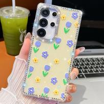 Samsung S25Ultra Mobile Phone Case Flash Drill S24FE Flower One Line Mirror Bracket A36 Protective Cover Galaxy S25