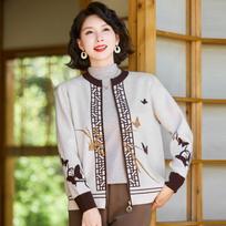 Mom's Coat Spring and Autumn Style Fashionable Middle-aged and Elderly Women's Tops Fashionable Sweater Jacket Autumn New Style 2XL white