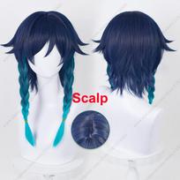 Game Venti Cosplay Wig 42cm Long Blue Gradient Braids Heat Resistant Synthetic Hair as the picture-