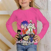 Rokas grupė Gorillaz Vaikiški 3D skaitmeninės spaudos mergaičių mados tendencijos marškinėliai apvaliu kaklu ilgomis rankovėmis 100 kadeto mėlyna spalva