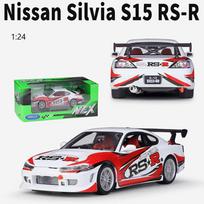 1/24 mastelio Welly Nissan Silvia(S15) RS-R lydinio automobilio modelis lietiniai metaliniai žaisliniai transporto priemonės automobilio modelis aukštos simuliacijos kolekcija vaikų dovanos 1/24-18.6x7.4x5.3cm raudona/balta