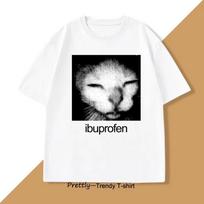 Ibuprofen Cat Meme T-shirt Men Causal Funny Cat Graphic T Shirts Fashion O Neck Mens Clothes Unisex Streetwear T-shirts S balta