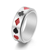 Kūrybiškas vyriškas pokerio kortų sukamasis titano plieno žiedas - Juodas raudonas kryžių deimantų dizainas Size 10 sidabras