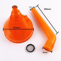 Didelis laisvų rankų kuro piltuvėlis su tinkleliu filtru benzinui ir variklio alyvai Fueling Funnel (Elbow) oranžinė