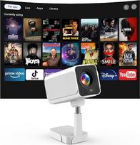 "Android TV" OS išmanusis projektorius su "WiFi" ir BT, elektrinio fokusavimo / automatinio keistofono 720P mini projektorius su 180° reguliuojamu stovu