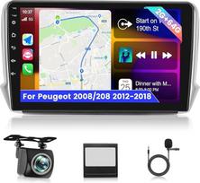 NHOPEEW 4+64G automobilinis radijas "Peugeot 2008/208" 2012-2018 m. - 10,1 colio "Android" stereo su belaidžiu "Carplay" ir "Android Car" - 32EQ AI DSP Split Screen+ atbulinės eigos kamera ir mikrofonas
