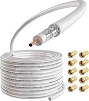 POPPSTAR 50 m ilgio koaksialinis kabelis (RG6, skersmuo 7,3 mm, PVC apvalkalas skaidrus, CCS vidinis laidininkas) su F jungtimis