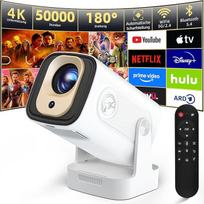 Projektorius Full HD 1080P mini projektorius 4K, automatinis lizdinės plokštumos koregavimas, mini projektorius 180° pasukimo kampu Vaizdo projektorius palaiko 2,4/5G dvigubą "WiFi6", "Bluetooth5.0" su "Android11/OS11", lauko namų kinas