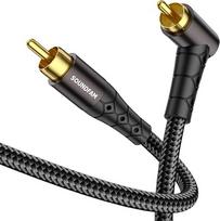 SOUNDFAM 90 laipsnių RCA kabelis, dešiniojo kampo žemų dažnių garsiakalbio kabelis [24K aukso danga, medvilninis pynimas], skirtas žemų dažnių garsiakalbiui, DVD, stiprintuvui, namų kino teatrui (juodas, 3M)