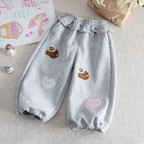 New Autumn Baby Girls' Grey Casual Sports Pants Cute Cartoon Embroidered Loose Versatile Pants Korean Children's Trousers 80 pilka