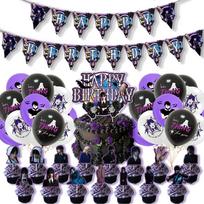 Wednesday Addams Party Supplies Includes Banner, Cupcake Toppers, Balloons