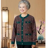 Elderly People Autumn and Winter Grandma Dress Wives Old Man Clothes Thick Sweater Mother Knitted Cardigan Plus Velvet Thermal Jacket L raudona