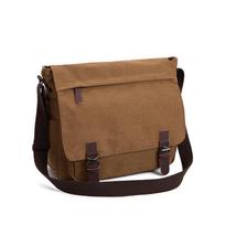 Men's Canvas Messenger Bag - Travel Crossbody, Shoulder Laptop Bag, Briefcase 14-inch chaki