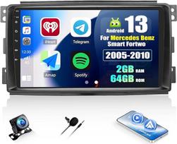 SIXWIN [2+64G] "Android 13" automobilinis radijas "Mercedes Benz Smart Fortwo" 2005-2010 m. su "Carplay"/"Android Car", 9 colių talpinis jutiklinis ekranas su "WiFi" GPS "Bluetooth" FM/RDS EQ + atbulinės eigos kamera