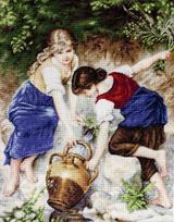 Siuvinėjimo kryželiu rinkinys „Prie fontano“ 24×31 cm, 56 spalvų, Anchor siūlai, Zweigart 25 ct drobė