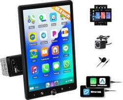 CAMECHO 1 DIN automobilinis radijas su "A-pple Carplay" "Android" automobiliu su galinio vaizdo kamera, 10,4 colio ekranas, pasukamas 2,5D 800 x 1280 jutiklinis ekranas su FM "Bluetooth" EQ Mirror Link + valdymas vairu