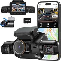 HUPEJOS AI Dash Cam Automobilinė priekinė galinė 4 kanalų automobilinė prietaisų skydelio kamera su vairuotojo stebėjimo sistema (DDAW), 3K+ 3 x 1080P 360° kamera automobiliams Integruota WiFi GPS, CPL, 128GB SD kortelė, 24H parkavimo stebėjimas, V8Pro