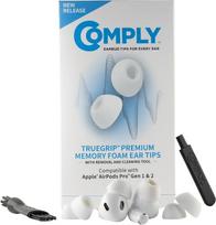 "Comply TrueGrip" pakaitiniai "Apple AirPods Pro 1" ir "Apple AirPods Pro 2" ausų antgaliai iš atminties putų, geresnis komfortas, saugus prigludimas, puiki triukšmo izoliacija, nuėmimo ir valymo įrankis, baltos spalvos