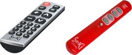 "SeKi Easy Plus" mokomasis universalus nuotolinio valdymo pultas sidabrinės/juodos spalvos ir plonas raudonos spalvos mokomasis universalus nuotolinio valdymo pultas su dideliais mygtukais - senjorams ir vaikams