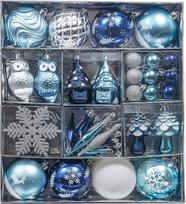 "Valery Madelyn" kalėdiniai papuošalai eglutei puošti, 80 tūkst. žiemos linkėjimų, sidabro ir mėlynos spalvos "Shatterpro of Assorted Christmas Tree Ornaments Value Pack", skirti Kalėdų dekoracijoms