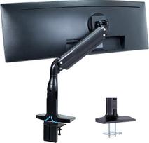 "VIVO Ultra Wide Aluminium Classic" monitoriaus stovas, tinka kompiuterio ekranams iki 49 colių, su viena paslankiąja ranka, C spaustuvu ir įvorėmis, maksimalus VESA 200x100, juodas