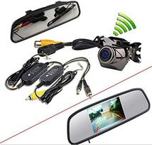 BW® 4,3" automobilio TFT LCD monitoriaus veidrodis + belaidis atbulinės eigos parkavimo atsarginės CCD kameros vandeniui atsparus atsarginės kopijos rinkinys