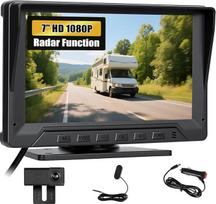 SIXWIN laidinių galinio vaizdo kamerų rinkinys 1080P HD su radaru 7" HD ekranas su 1 kamera IP68 atsparus vandeniui 150° plataus kampo - tinka sunkvežimiams, nameliams ant ratų ir lengviesiems automobiliams (12-36 V)