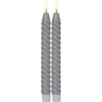 2 pilkos spalvos vaško LED žvakių rinkinys Star Trading Flamme Swirl Antique, aukštis 25 cm