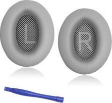 "Bose QuietComfort 35" (QC35) ir "QuietComfort 35ii" (QC35ii) ausinių minkštos odos ir atminties putų pakaitiniai įdėklai - sidabriniai