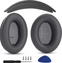 Ausų pagalvėlės + galvos juosta Pakaitinės ausų pagalvėlės, suderinamos su "Bose QuietComfort 45 QC45 35 QC35 QC35 II" ausinėmis per ausis Lengvas surinkimas "pasidaryk pats" baltyminės odos dalys (tamsiai pilkas rinkinys)
