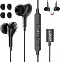 LAMSCAT USB C Headphones with Microphone, In-Ear Headphones with Cable, Magnetic Stereo and Volume Control for Samsung, Huawei, iPhone 15, Google Pixel, Xiaomi, One Plus, etc. Black