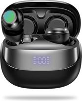 Mini miego ausinės Belaidės "Bluetooth 5.4" ausinės į ausis Triukšmą slopinantis mikrofonas 47 valandų trukmės LED ekranas IPX7 vandeniui atsparus USB-C juodas