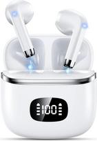 POMUIC Bluetooth Headphones, Wireless Bluetooth 5.3 In-Ear Headphones with 4 ENC Noise Cancelling Mic, 40H Playtime with LED, IP7 Waterproof In-Ear Earphones for Work, Study, Sports, White