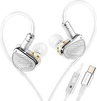 STA-K ausinių monitorius, "EarAcoustic Audio HiFi Stereo Wired Earbuds", hibridinės dvigubų garsiakalbių IEM ausinės, krištolo skaidrumo IEM ausinės su 2 kontaktų kabeliu muzikantams (su mikrofonu, USB, sidabrinės spalvos)