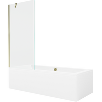 Mexen Cube stačiakampė vonia 170 x 80 cm su apvadu ir vienvėriu 80 cm paravanu, skaidrus, auksinis - 550517080X9508000050