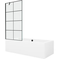 Mexen Cube stačiakampė vonia 170 x 80 cm su apdaila ir vienos durų užuolaida 90 cm, juodas raštas - 550517080X9509007077