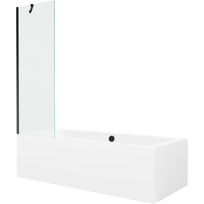 Mexen Cube stačiakampė vonia 180 x 80 cm su apdaila ir 1-durio širma 60 cm, skaidri, juoda - 550518080X9506000070