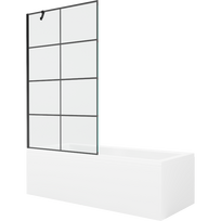 Mexen Cubik stačiakampė vonia 150 x 70 cm su paneliu ir vienos dalies ekranu 100 cm, juodas raštas - 550315070X9510007077
