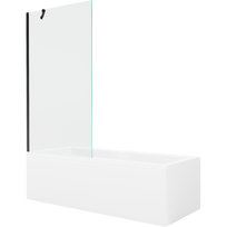 Mexen Cubik stačiakampė vonia 160 x 70 cm su apdaila ir 1-duris pertvara 90 cm, permatoma, juoda - 550316070X9509000070