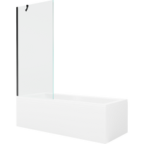 Mexen Cubik stačiakampė vonia 170 x 70 cm su apdaila ir 80 cm vienasparniu pertvaru, skaidrus, juodas - 550317070X9508000070