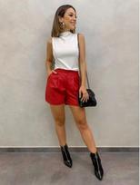 Red Stylish Leather Pant 100% Genuine Cocktail Party Wear Short Women Designer S raudona