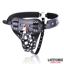 LateToBed BDSM Line Mens Chastity Pants with Cage Black