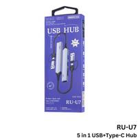 USB šakotuvas REMAX RU-U7, iš USB/Type-C į SD/TF, 3xUSB
