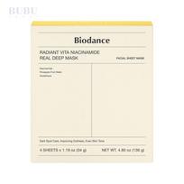 „BIODANCE Radiant Vita Niacinamide Real Deep Mask„ šviesinanti lakštinė veido kaukė su niacinamidu, 4x34 g
