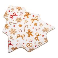 Baltos spalvos skirta serviravimui iš stiklo lėkštė su Kalėdų motyvu Gingerbread – Dakls