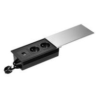 Baldų lizdas su stumdomu dangteliu, 2x2P+Z (prancūziškas), USB A+C, sidabrinis