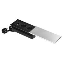 Baldų lizdas su stumdomu dangteliu, 2x2P+Z (Schuko), USB A+C, sidabrinis